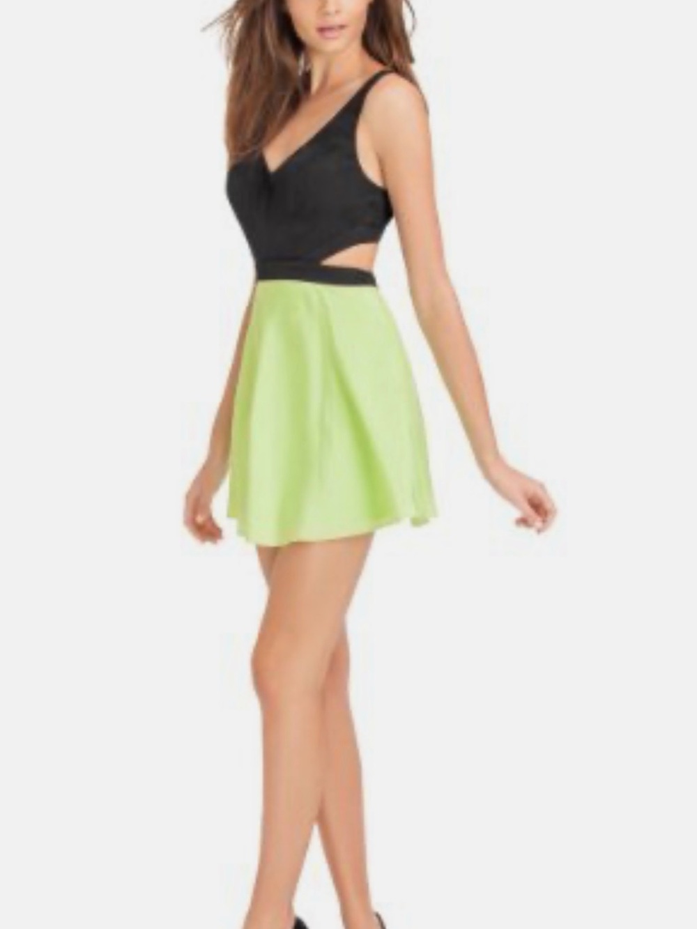 Guess by Marciano Black Bodice Lime Green Mini Skater Skirt